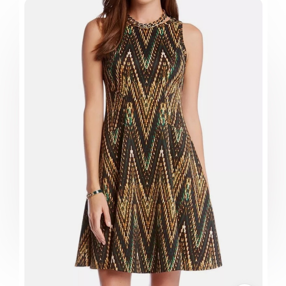 Karen Kane Fit and Flare Scuba-Knit Zig Zag Dress Small Sleeveless